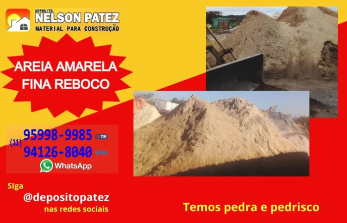 Areia amarela fina reboco e acabamento - areias e pedras Deposito Patez Embu das Artes