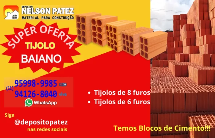 Tijolo baiano - Materiais de construção - Deposito Patez Embu das Artes