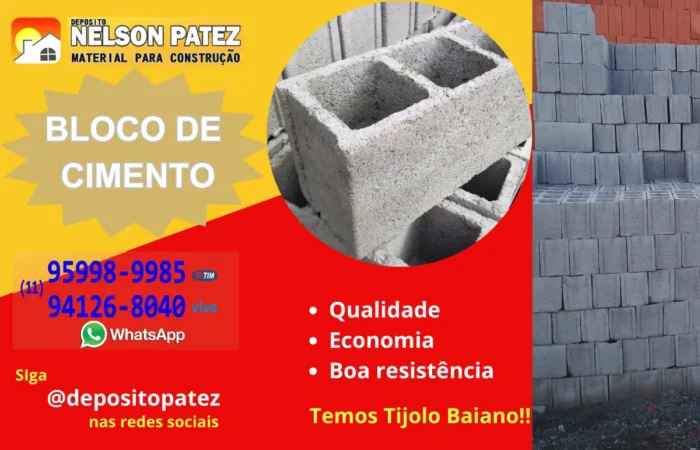 Bloco de cimento menor preco - Materiais de Construção - Deposito Patez Embu das Artes