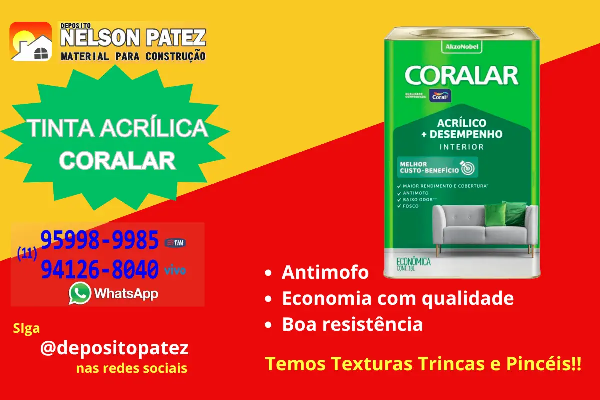 Tinta Acrílica Coralar - Acrílico Coral - Depósito Nelson Patez