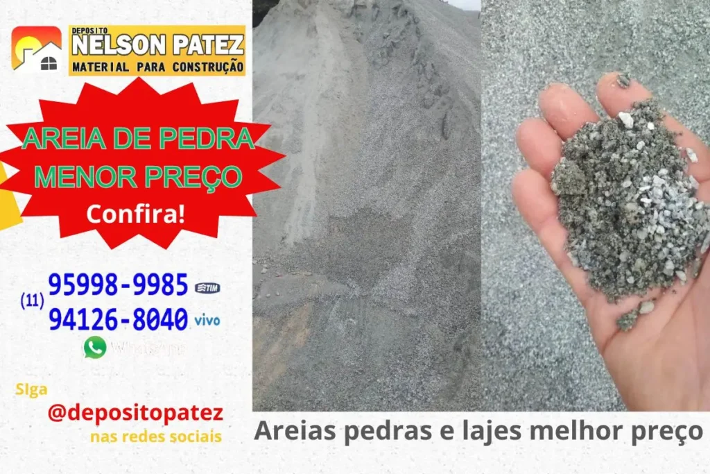 Areia de Pedra Depósito de Areias Embu das Artes - Materiais de Construção Depósito Patez