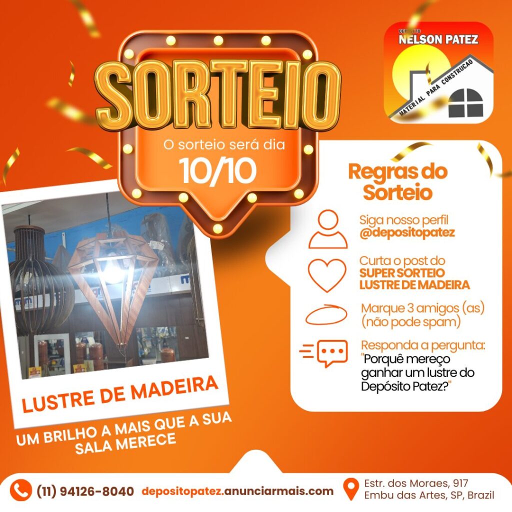 concurso cultural e Sorteio do lustre de madeira